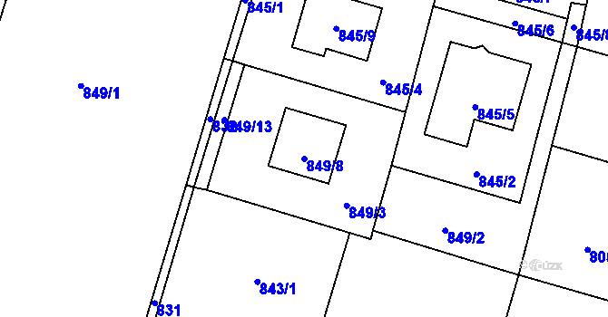 Parcela st. 849/8 v KÚ Starý Bohumín, Katastrální mapa