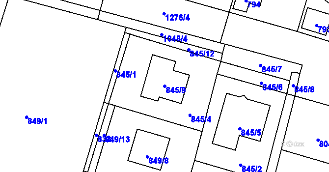 Parcela st. 845/9 v KÚ Starý Bohumín, Katastrální mapa