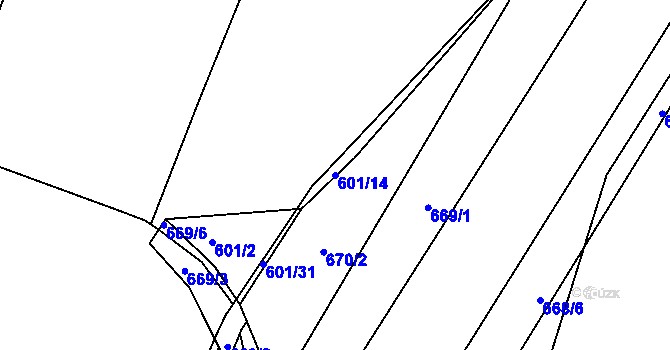 Parcela st. 601/14 v KÚ Starý Bydžov, Katastrální mapa
