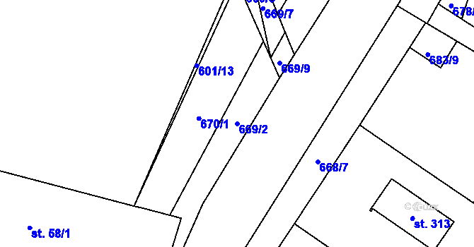 Parcela st. 669/2 v KÚ Starý Bydžov, Katastrální mapa