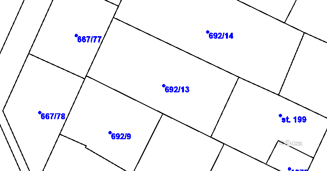 Parcela st. 692/13 v KÚ Starý Bydžov, Katastrální mapa