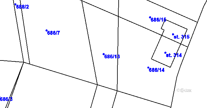 Parcela st. 686/13 v KÚ Starý Bydžov, Katastrální mapa