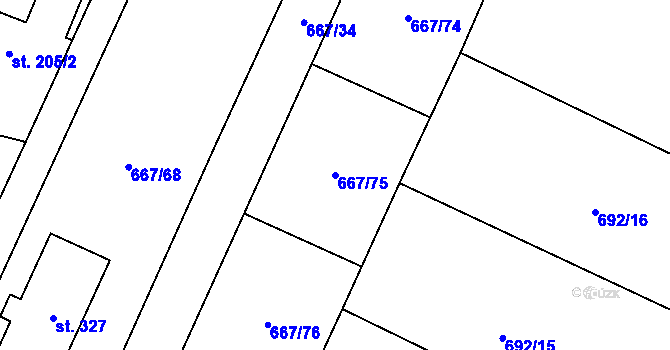Parcela st. 667/75 v KÚ Starý Bydžov, Katastrální mapa