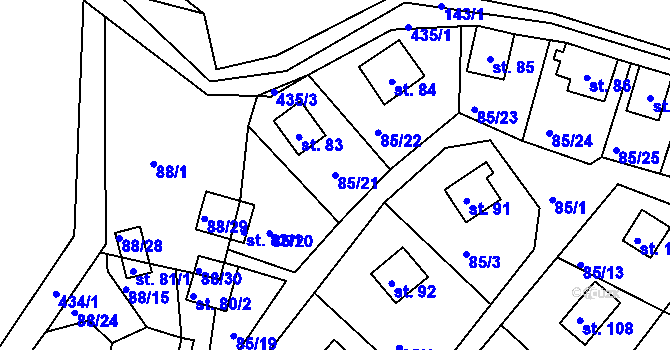 Parcela st. 85/21 v KÚ Podhradí v Železných horách, Katastrální mapa