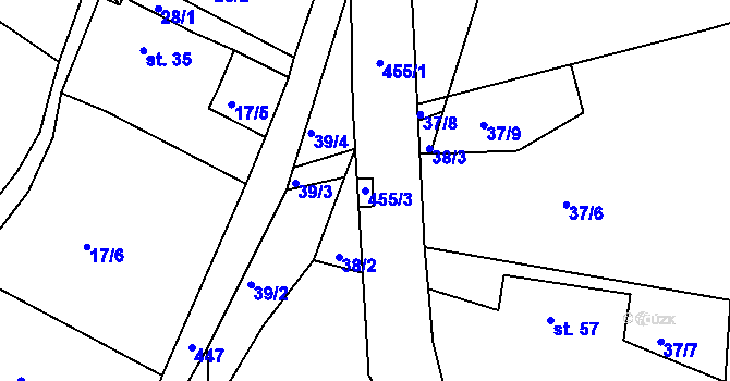 Parcela st. 455/3 v KÚ Podhradí v Železných horách, Katastrální mapa