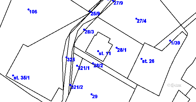 Parcela st. 11 v KÚ Skoranov, Katastrální mapa