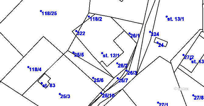 Parcela st. 12/1 v KÚ Skoranov, Katastrální mapa