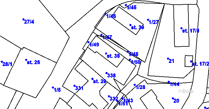 Parcela st. 38 v KÚ Skoranov, Katastrální mapa