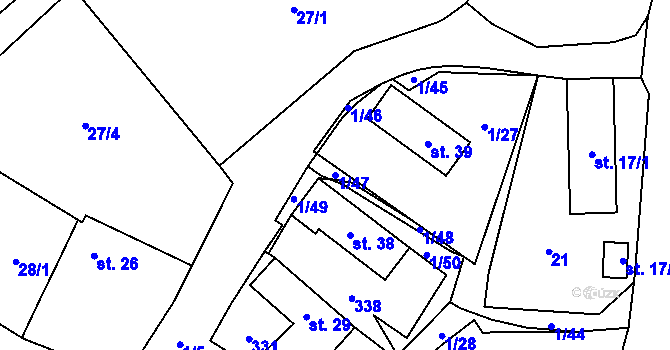 Parcela st. 1/47 v KÚ Skoranov, Katastrální mapa