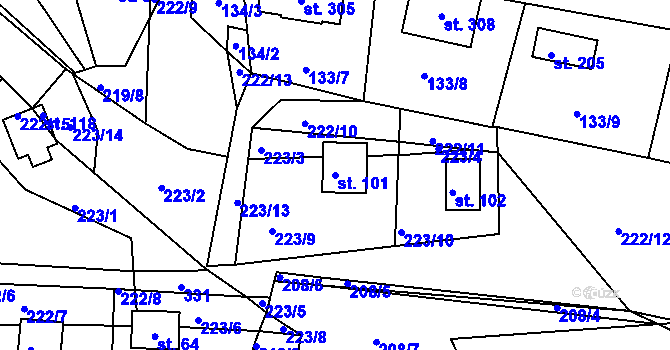 Parcela st. 101 v KÚ Starý Dvůr, Katastrální mapa
