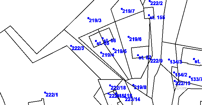 Parcela st. 219/4 v KÚ Starý Dvůr, Katastrální mapa