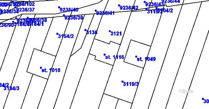 Parcela st. 1116 v KÚ Starý Hrozenkov, Katastrální mapa