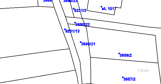 Parcela st. 3680/21 v KÚ Starý Hrozenkov, Katastrální mapa
