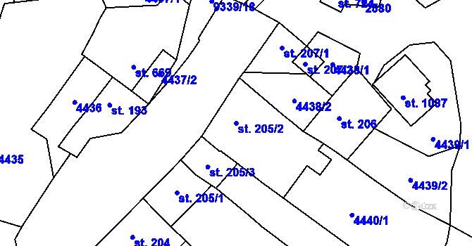 Parcela st. 205/2 v KÚ Starý Hrozenkov, Katastrální mapa