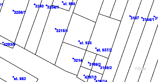 Parcela st. 935 v KÚ Starý Hrozenkov, Katastrální mapa
