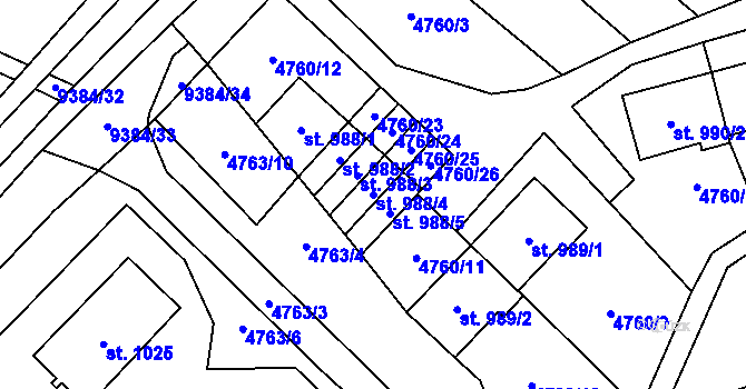 Parcela st. 988/4 v KÚ Starý Hrozenkov, Katastrální mapa
