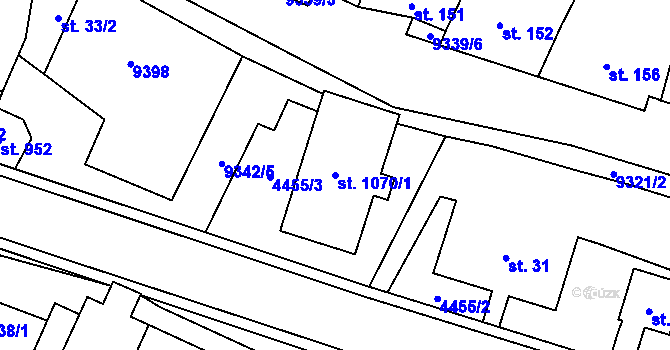 Parcela st. 1070/1 v KÚ Starý Hrozenkov, Katastrální mapa