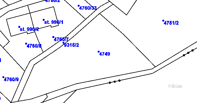 Parcela st. 4749 v KÚ Starý Hrozenkov, Katastrální mapa