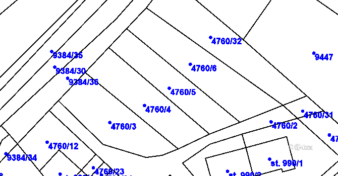 Parcela st. 4760/5 v KÚ Starý Hrozenkov, Katastrální mapa