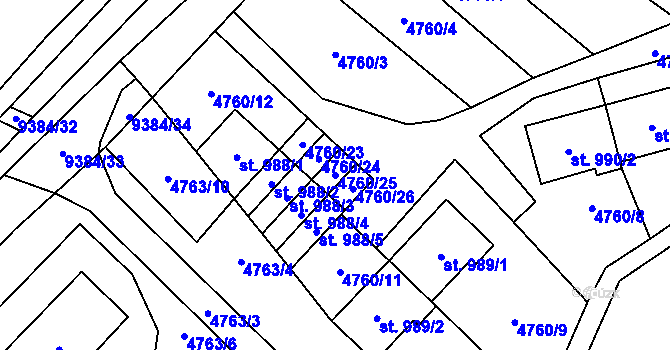 Parcela st. 4760/25 v KÚ Starý Hrozenkov, Katastrální mapa
