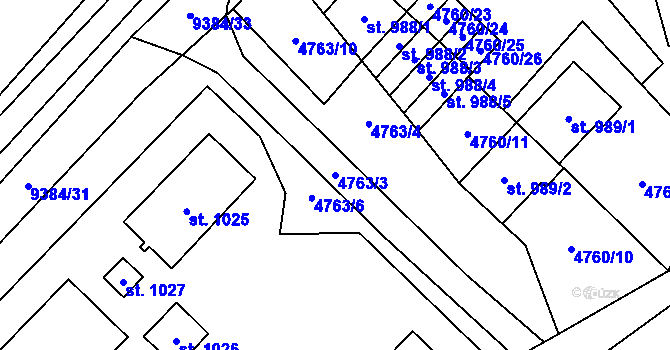 Parcela st. 4763/3 v KÚ Starý Hrozenkov, Katastrální mapa