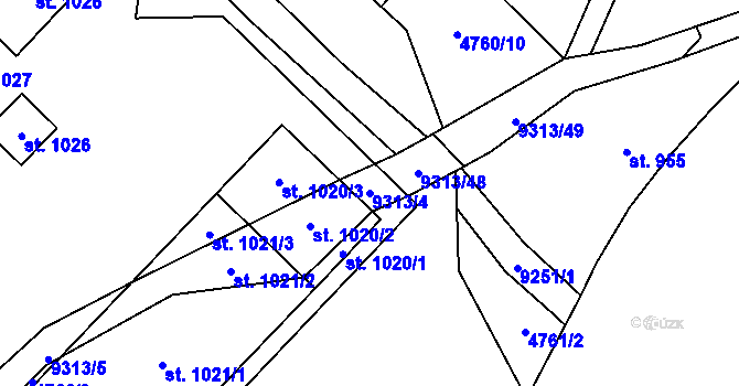 Parcela st. 9313/4 v KÚ Starý Hrozenkov, Katastrální mapa