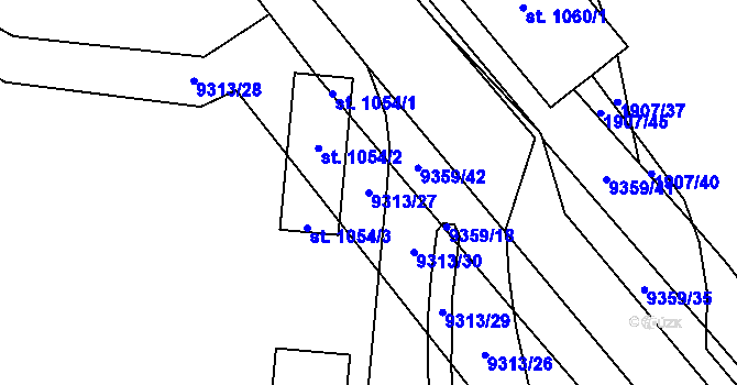Parcela st. 9313/27 v KÚ Starý Hrozenkov, Katastrální mapa