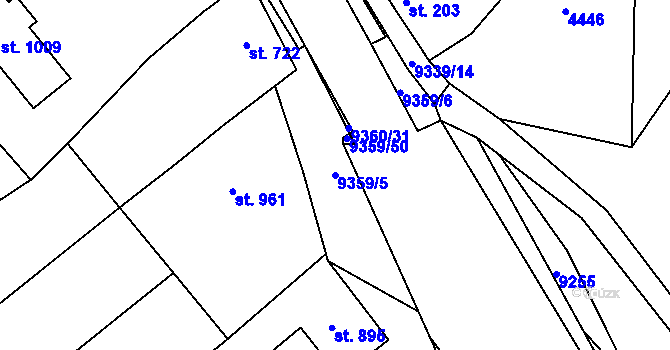 Parcela st. 9359/5 v KÚ Starý Hrozenkov, Katastrální mapa