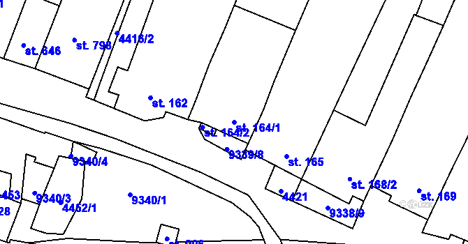 Parcela st. 164/1 v KÚ Starý Hrozenkov, Katastrální mapa