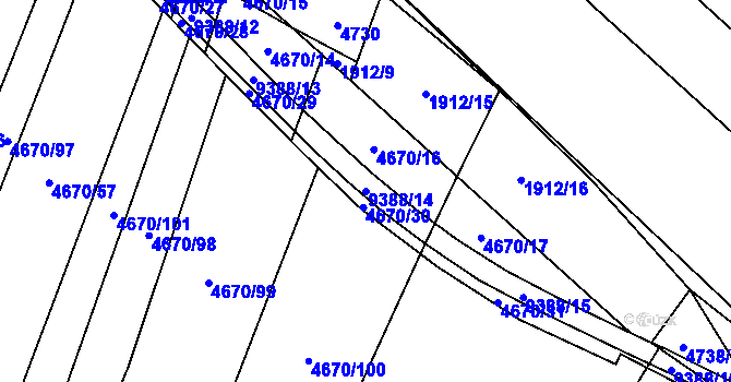 Parcela st. 9388/14 v KÚ Starý Hrozenkov, Katastrální mapa