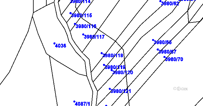 Parcela st. 3980/118 v KÚ Starý Hrozenkov, Katastrální mapa
