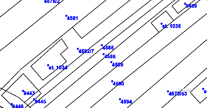 Parcela st. 4586 v KÚ Starý Hrozenkov, Katastrální mapa