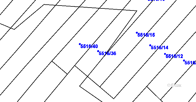 Parcela st. 5516/36 v KÚ Starý Hrozenkov, Katastrální mapa