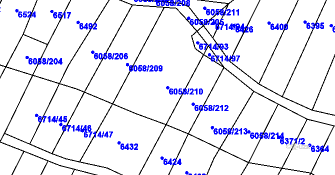 Parcela st. 6058/210 v KÚ Starý Hrozenkov, Katastrální mapa