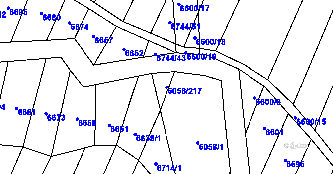 Parcela st. 6058/217 v KÚ Starý Hrozenkov, Katastrální mapa
