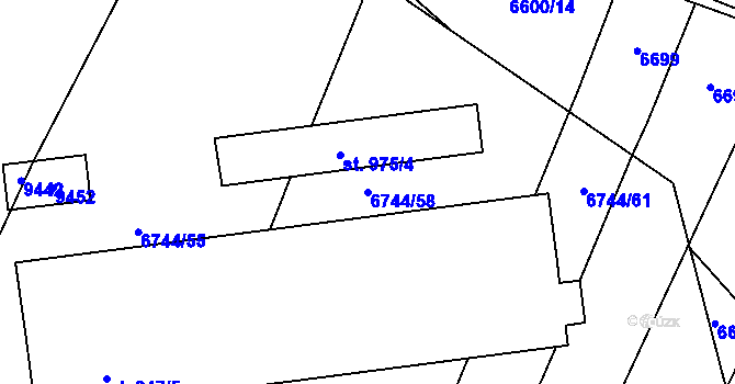 Parcela st. 6744/58 v KÚ Starý Hrozenkov, Katastrální mapa