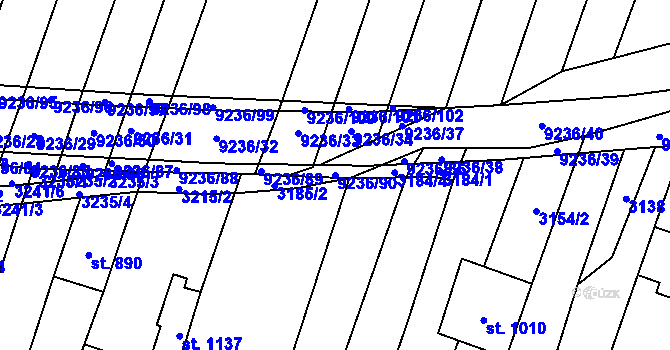 Parcela st. 9236/90 v KÚ Starý Hrozenkov, Katastrální mapa