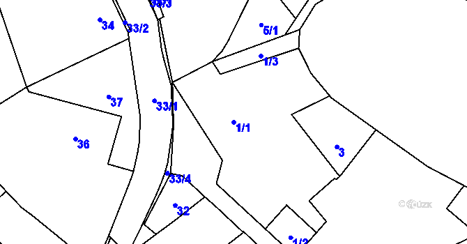 Parcela st. 1/1 v KÚ Starý Jičín, Katastrální mapa