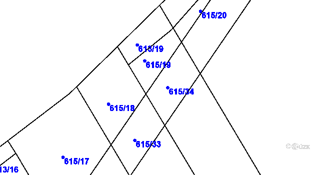 Parcela st. 615/34 v KÚ Starý Jičín, Katastrální mapa