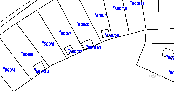 Parcela st. 500/19 v KÚ Starý Jičín, Katastrální mapa