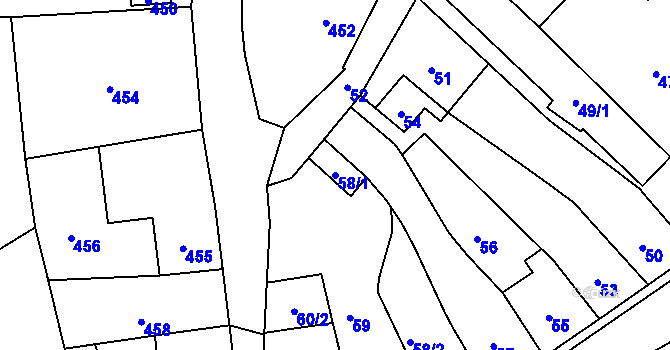 Parcela st. 58/1 v KÚ Starý Jičín, Katastrální mapa
