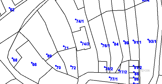 Parcela st. 74/2 v KÚ Starý Jičín, Katastrální mapa