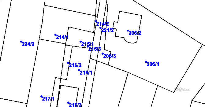 Parcela st. 206/3 v KÚ Vlčnov u Starého Jičína, Katastrální mapa