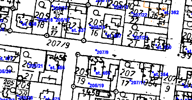 Parcela st. 207/9 v KÚ Starý Kolín, Katastrální mapa