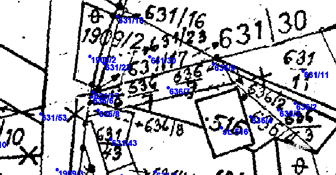 Parcela st. 636/7 v KÚ Starý Kolín, Katastrální mapa