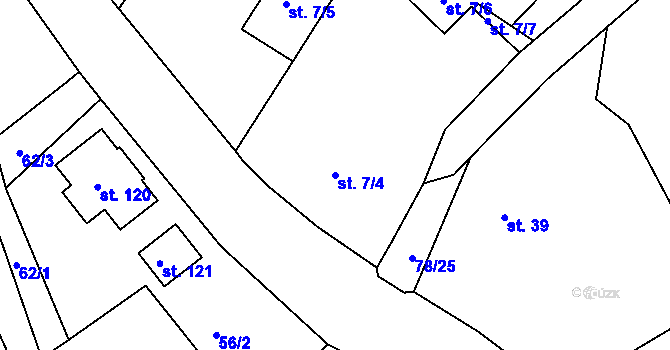 Parcela st. 7/4 v KÚ Dubany nad Bylankou, Katastrální mapa