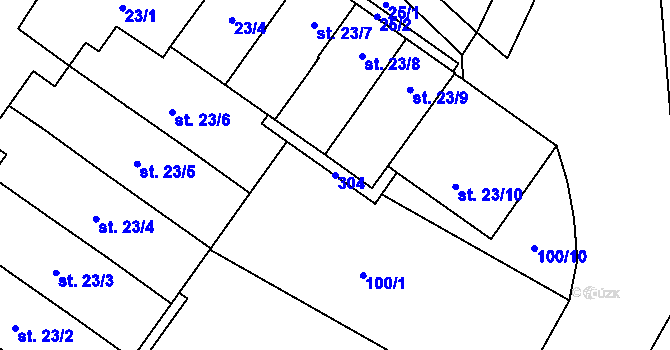 Parcela st. 304 v KÚ Dubany nad Bylankou, Katastrální mapa