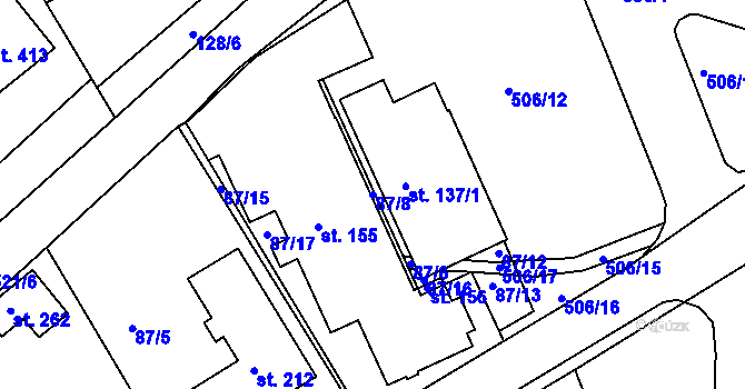 Parcela st. 87/8 v KÚ Starý Mateřov, Katastrální mapa