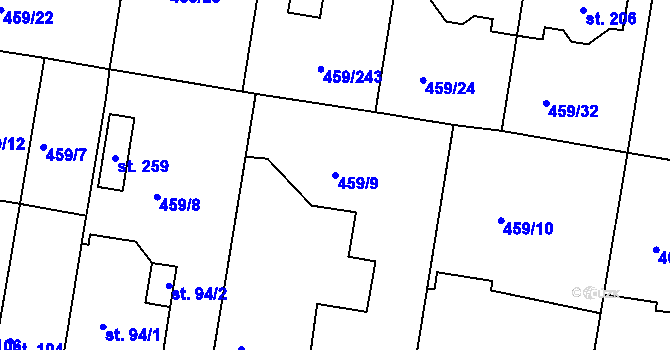 Parcela st. 459/9 v KÚ Starý Mateřov, Katastrální mapa
