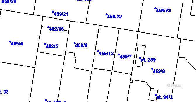 Parcela st. 459/12 v KÚ Starý Mateřov, Katastrální mapa